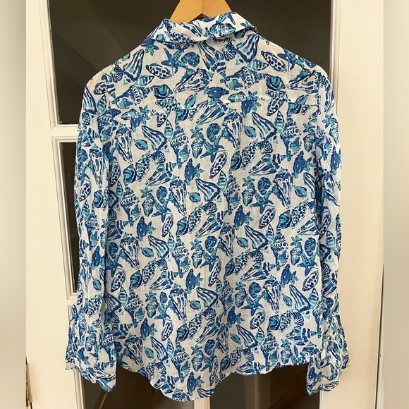 Lilly Pulitzer 100% linen Sea View Linen Button Down Top - Size S - NWT - Picture 3 of 8